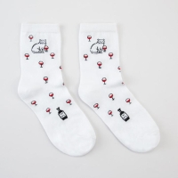 Носки женские &laquo;Киска с бокалом&raquo; цвет белый, размер 23-25