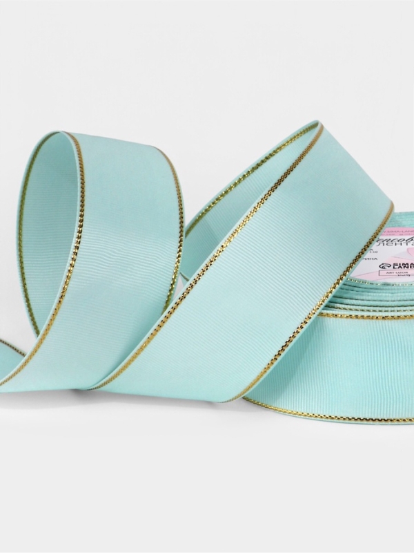 Лента репсовая 40мм*25&plusmn;1ярд(23м&plusmn;1м) золотые нити №013 светло-голубой АУ