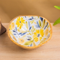 Салатник "Желтые и синие цветы" дерево манго 23х23х10,5 см