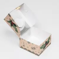 Коробка под бенто - торт с окном &laquo;Новогодняя с шишками&raquo;, 14&times;14&times;8 см, Новый год