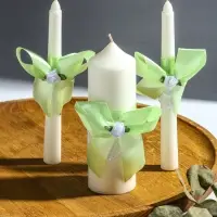 Свечи свадебные "Пышный" набор 3 шт (16 см + 2 шт по 18 см), мятный