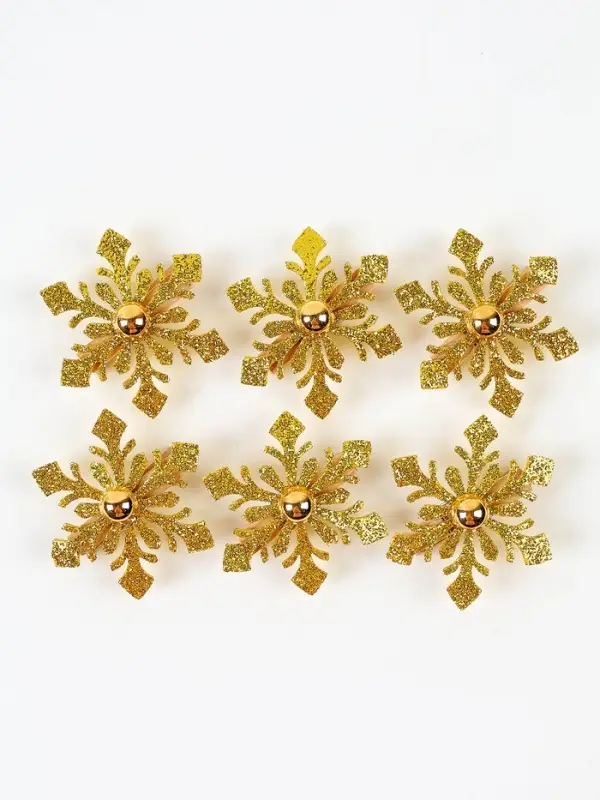 Набор декоративных прищепок "Новогодние снежинки" цвет золотой, набор 6 шт.