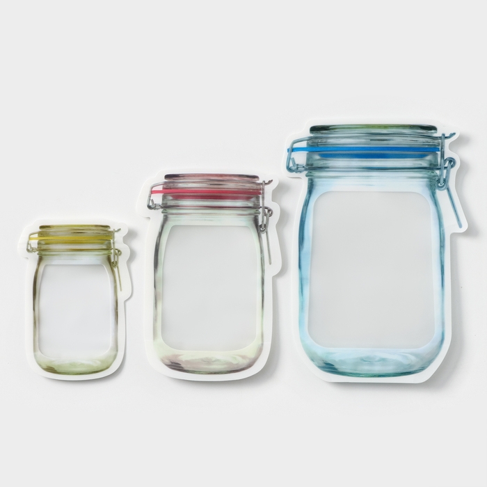 Пакеты для хранения с защелкой «Баночки», 0,9 л, 0,5 л, 0,15 л Пакеты для хранения с защелкой «Баночки», 0,9 л, 0,5 л, 0,15 л