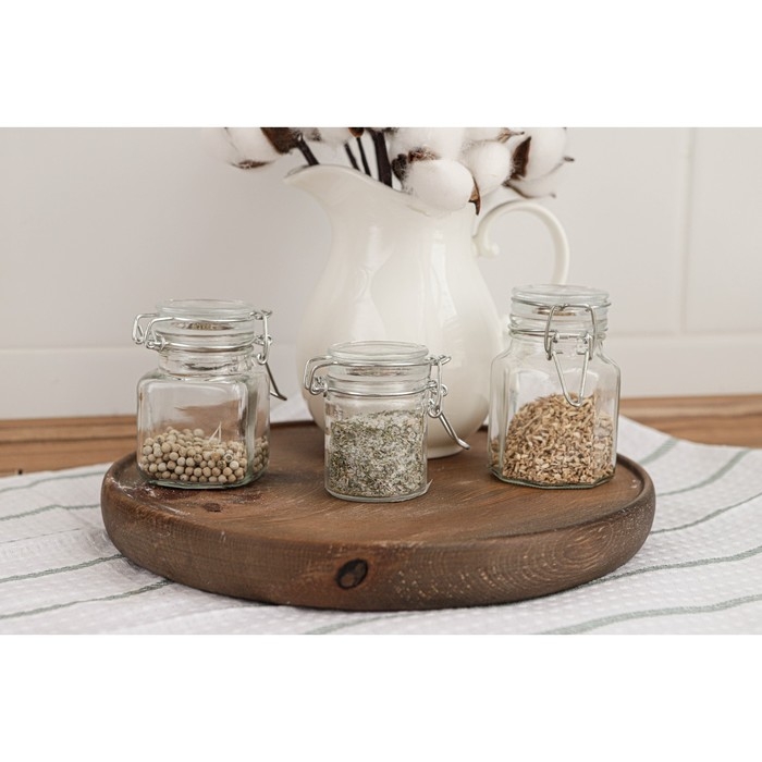 Банка стеклянная для хранения сыпучих продуктов Доляна &laquo;Квадрат&raquo;, 110 мл, 5,5&times;8 см, с бугельным замком