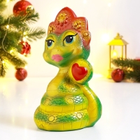 Новый год. Символ 2025. Копилка "Змея в кокошнике" зеленый красный, 23см