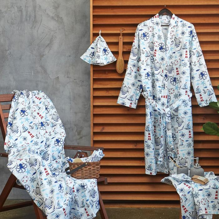 Халат мужской удлиннный Этель Халат мужской удлиннный Этель "Капитан" размер 54-56, вафля 200г/м2, 100% хлопок