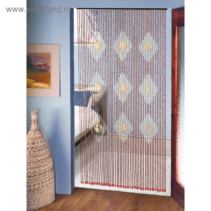 Занавеска декоративная деревянная, 90×190 см, 52 нити, цвет МИКС Занавеска декоративная деревянная, 90×190 см, 52 нити, цвет МИКС