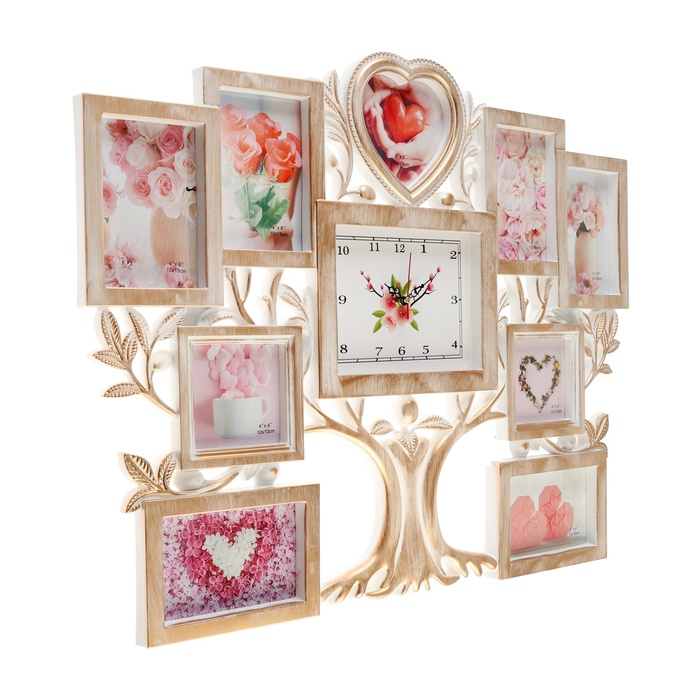 Часы настенные интерьерные, фоторамка - коллаж Часы настенные интерьерные, фоторамка - коллаж "Семейное дерево", бесшумные, 51.5 х 65 см