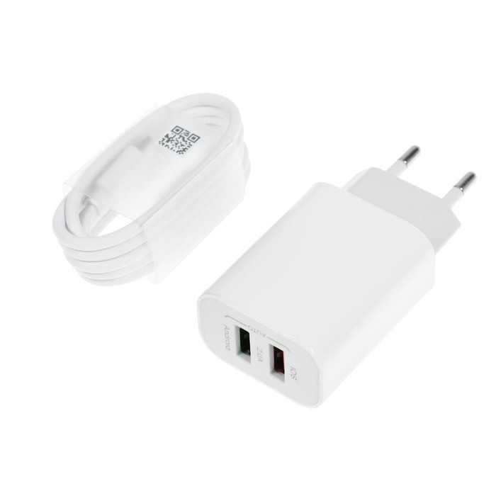 Сетевое зарядное устройство LuazON LCC-96, 2 USB, 2 A, кабель microUSB, белое