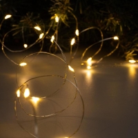 Гирлянда &laquo;Нить&raquo; 2 м роса, IP20, серебристая нить, 20 LED, свечение тёплое белое, USB