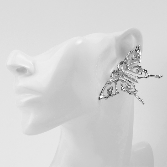 Серьги металл &laquo;Бабочка&raquo; ажурная, цвет серебро