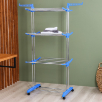 Сушилка для белья напольная 3-х уровневая Доляна, 75(126)&times;64&times;170 см, рабочая длина 16 м, на колёсах, нержавеющая сталь