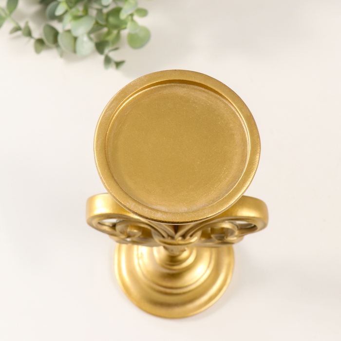 Подсвечник полистоун, зеркало на 1 свечу "Геральдическая лилия" золото 9х9х23 см