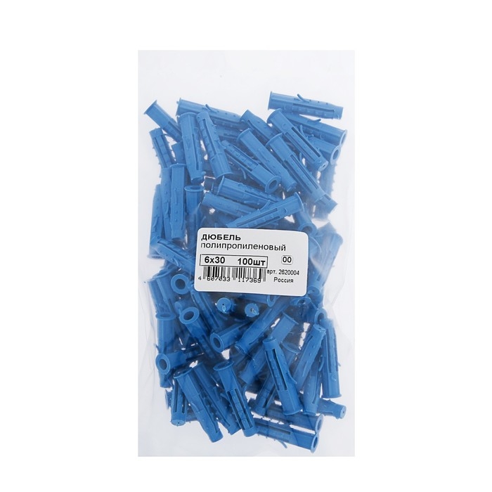 Дюбель "СТРОЙБАТ", тип "Еж", распорный, полипропиленовый, 6х30 мм, 100 шт