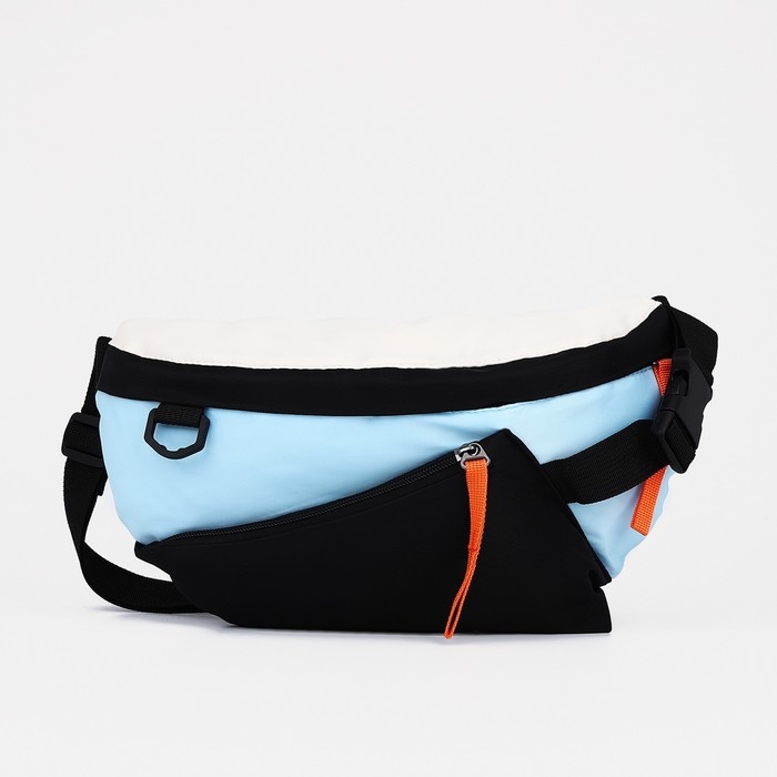 Сумка на одно плечо на молнии, 2 наружных кармана, цвет голубой/чёрный Сумка на одно плечо на молнии, 2 наружных кармана, цвет голубой/чёрный