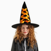 Шляпа-конус «Ведьмочка», с завязками, лента цвета МИКС Шляпа-конус «Ведьмочка», с завязками, лента цвета МИКС