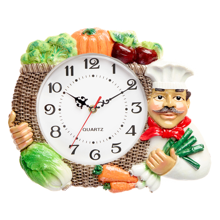 Часы настенные, для кухни Часы настенные, для кухни "Овощи", бесшумные, d-17 см, 27 х 34 см