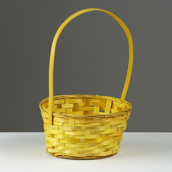 Корзина плетеная, D21 х 10/34 см, жёлтый, бамбук Корзина плетеная, D21 х 10/34 см, жёлтый, бамбук