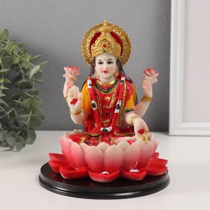 Сувенир полистоун Сувенир полистоун "Лакшми в лотосе" красный 14,5х14,5х17,5 см