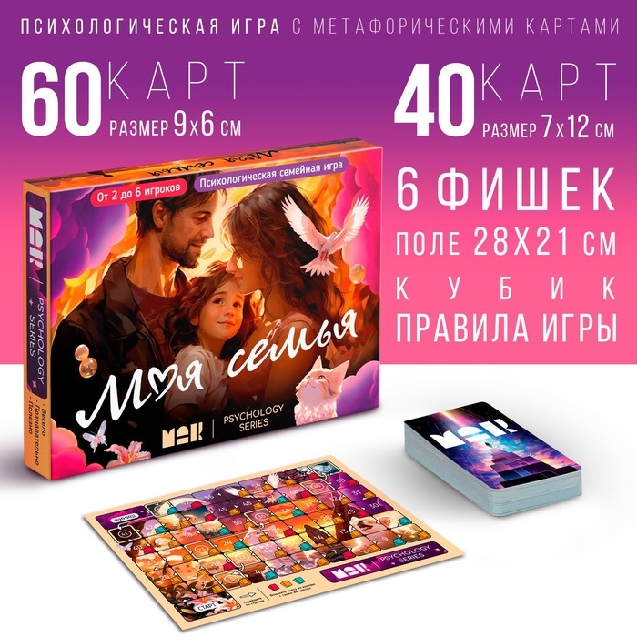 Настольная игра психологическая &laquo;Моя семья&raquo; с метафорическими картами, 100 карт, игровое поле, кубик, 16+