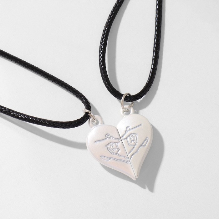 Кулоны &laquo;Неразлучники&raquo; на магните, сердце, цвет серебро, 40 см