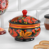 Сахарница дерево хохлома &laquo;Ягодка&raquo;, 11&times;12 см, МИКС