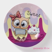 Набор детской посуды из керамики Доляна &laquo;Совёнок&raquo;, 3 предмета: кружка 230 мл, миска 400 мл, тарелка d=18 см