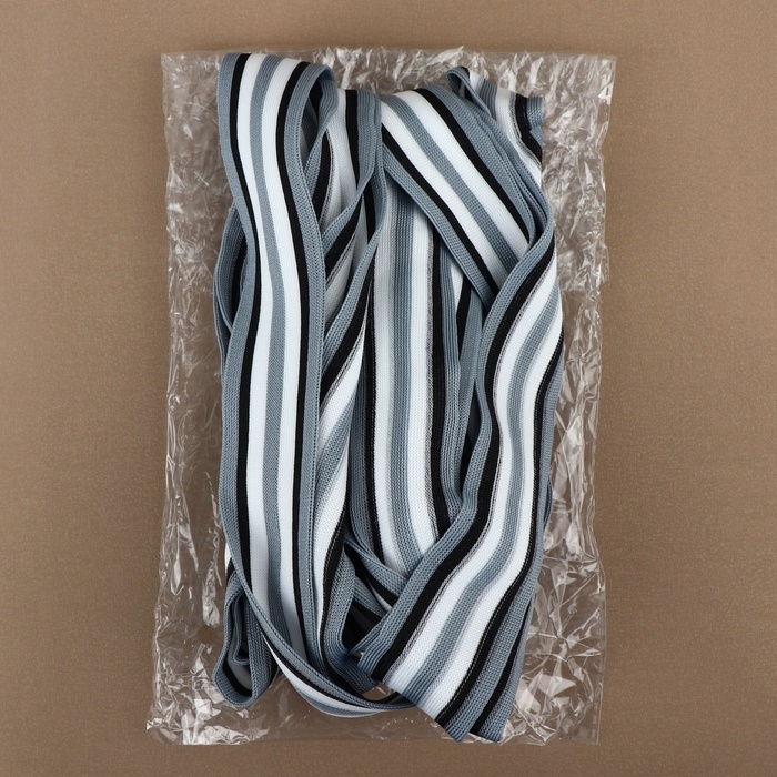 Тесьма трикотажная лампас 40 мм, 9 &plusmn; 0,5 м, цвет серый/чёрный/белый