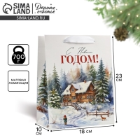 Пакет подарочный новогодний ламинированный &laquo;Зимний лес&raquo;, деревня, MS 18 х 23 х 10 см , Новый год