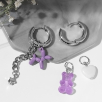 Серьги со съёмным элементом &laquo;Трансформер&raquo; мишка и собачка, цветные в серебре