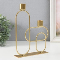 Подсвечник металл на 2 свечи "Геометрия. Плавные линии" золото d=2,3 см 4х17х23 см