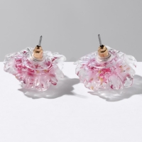 Серьги пластик «Цветы» волнистые, цвет бело-розовый Серьги пластик «Цветы» волнистые, цвет бело-розовый