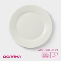 Тарелка фарфоровая обеденная с утолщённым краем Доляна White Label, d=20 см, цвет белый