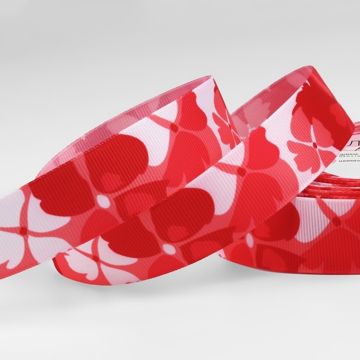 Лента репсовая &laquo;Цветы&raquo;, 25 мм, 23 &plusmn; 1 м, цвет красный/белый