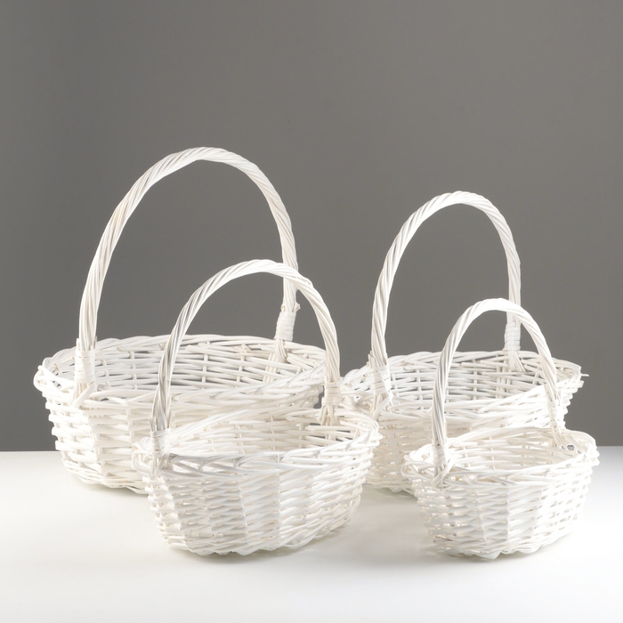 Набор корзин, 45х36х14/41 см, 39х31х13/36 см, 33х25х11/31 см, 28х19х9/26 см, беый, ива Набор корзин, 45х36х14/41 см, 39х31х13/36 см, 33х25х11/31 см, 28х19х9/26 см, беый, ива