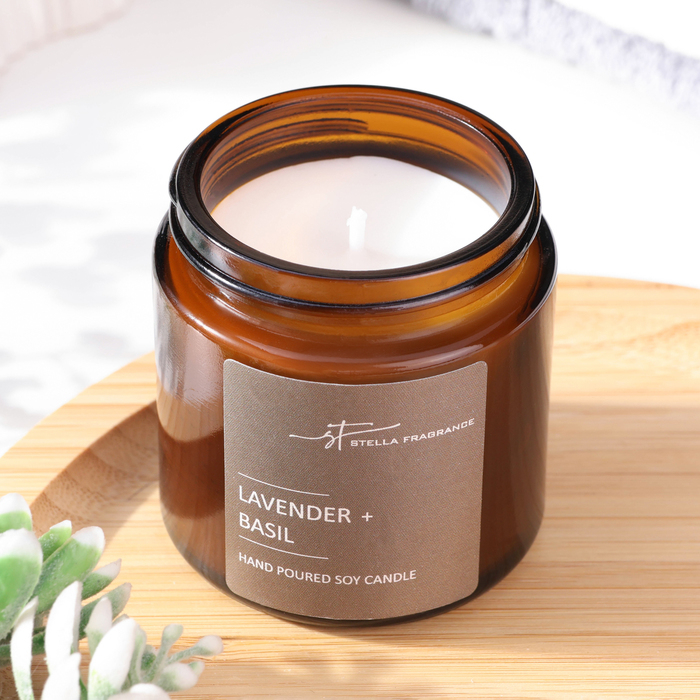 Свеча ароматическая в банке "LAVENDER BASIL", соевый воск, 90 г, лаванда и базилик