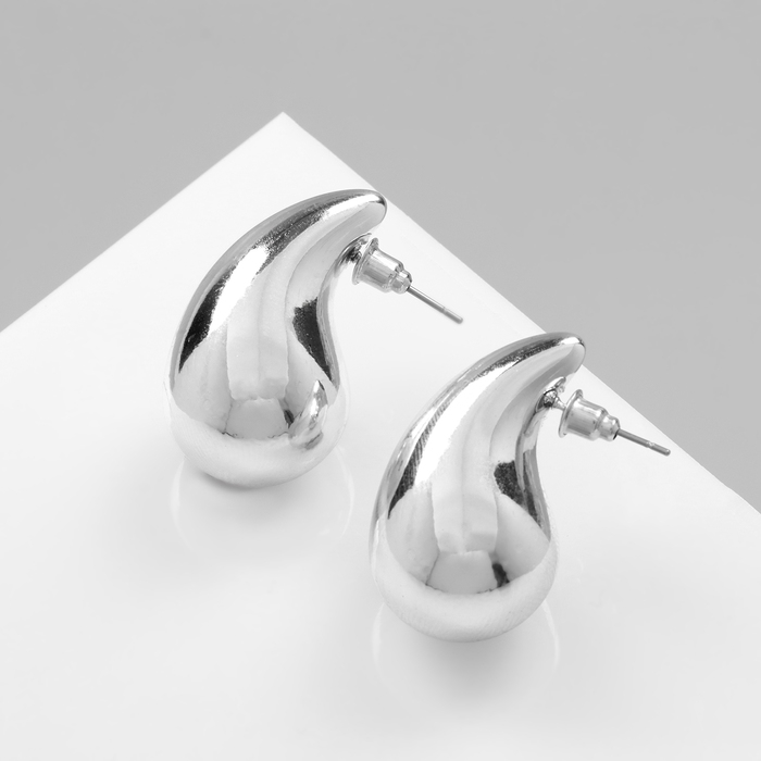 Серьги пластик &laquo;Капля&raquo; крупная, цвет серебро