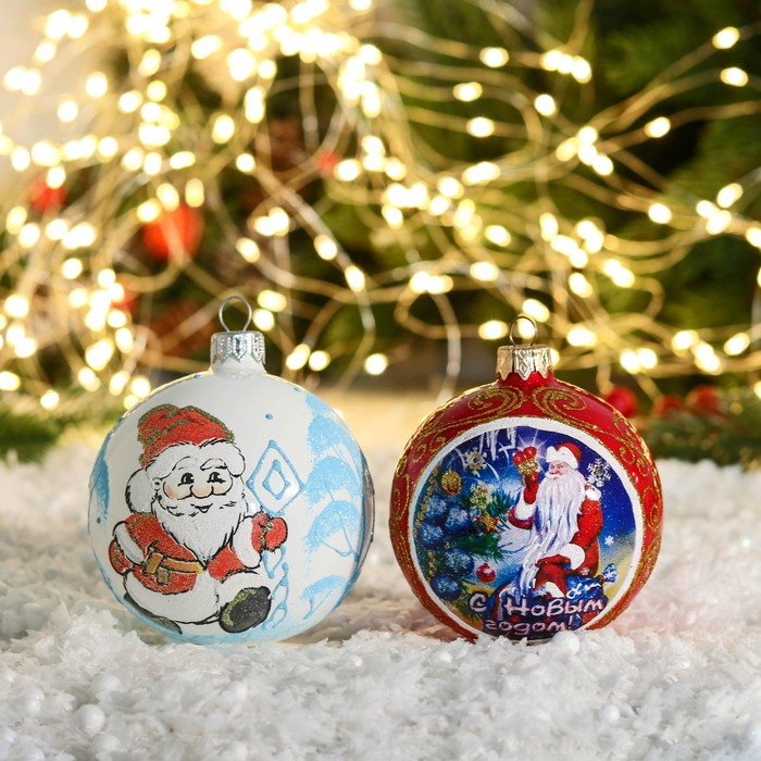 Шар новогодний "Дед Мороз шагающий"  микс  d-8 см, микс