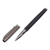 Ручка подарочная роллер в кожзам футляре Классика корпус серый/серебро