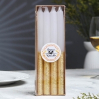 Набор свечей классических,1,9х 20 см, 4 шт, бело-золотой металлик