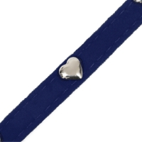 Ошейник бархатистый с сердечками, 32 х 1 см, ОШ 23-29, текстиль и кожзам, синий Ошейник бархатистый с сердечками, 32 х 1 см, ОШ 23-29, текстиль и кожзам, синий