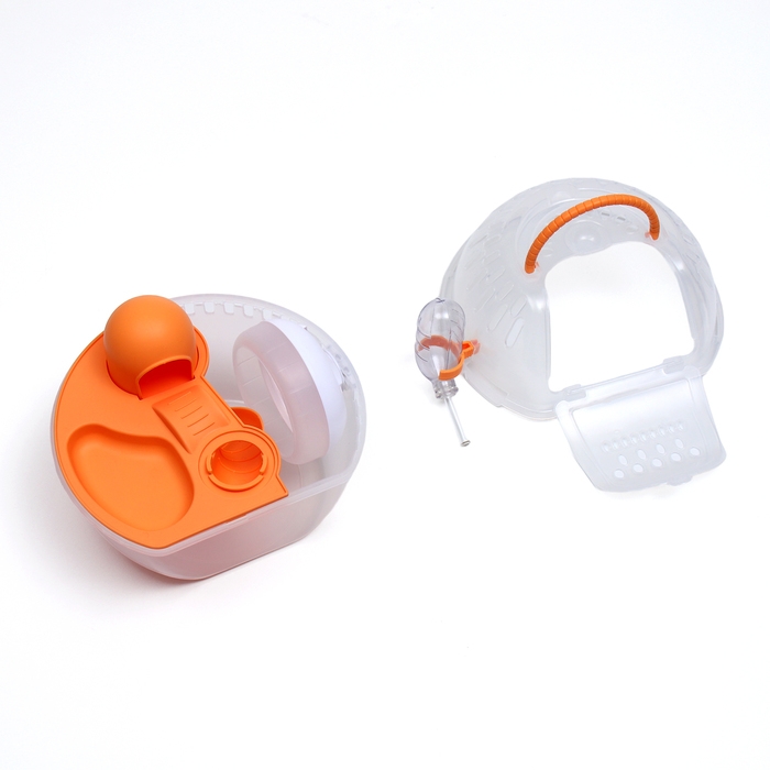 Переноска для грызунов Carno с домиком, полкой, поилкой, 29х23х23 см, жёлтая