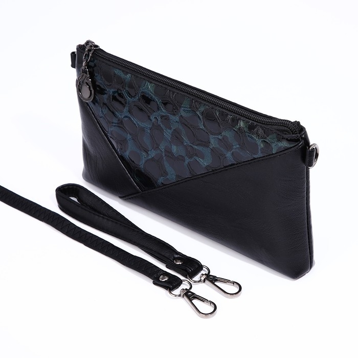 Сумка-клатч на молнии, цвет чёрный/зелёный Сумка-клатч на молнии, цвет чёрный/зелёный