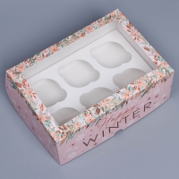 Коробка складная на 6 капкейков с окном &laquo;Happy winter&raquo;, 25 х 17 х 10 см, Новый год