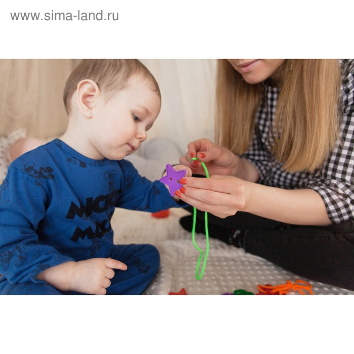 Шнуровка &laquo;Весёлые фигурки&raquo; в банке, 40 шт., МИКС, по методике Монтессори