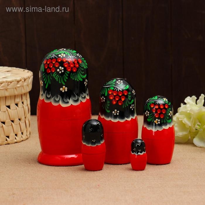 Матрёшка &laquo;Снегири в рябине&raquo;, чёрный платок, 5 кукольная, 15 -18 см