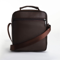 Сумка мужская на молниях, длинный ремень, цвет коричневый