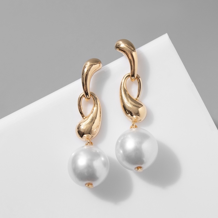 Серьги с жемчугом &laquo;Бусина&raquo; миниатюрность мах, цвет золото