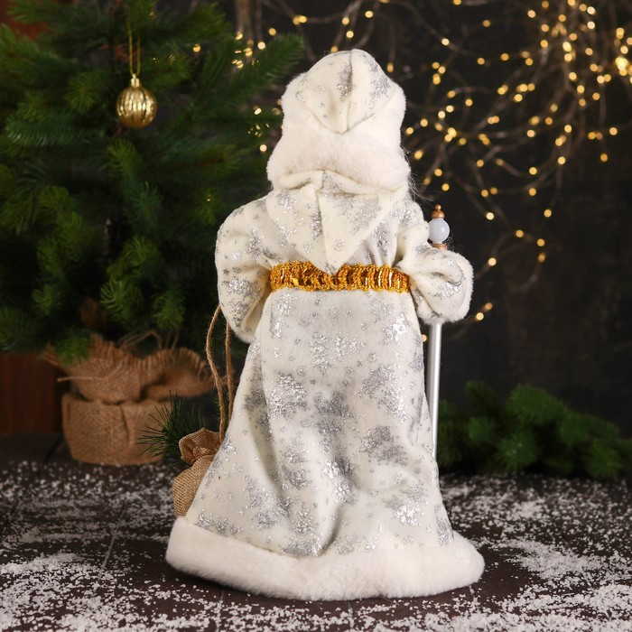 Дед Мороз "В белой шубке, с посохом и мешком" двигается, 40 см