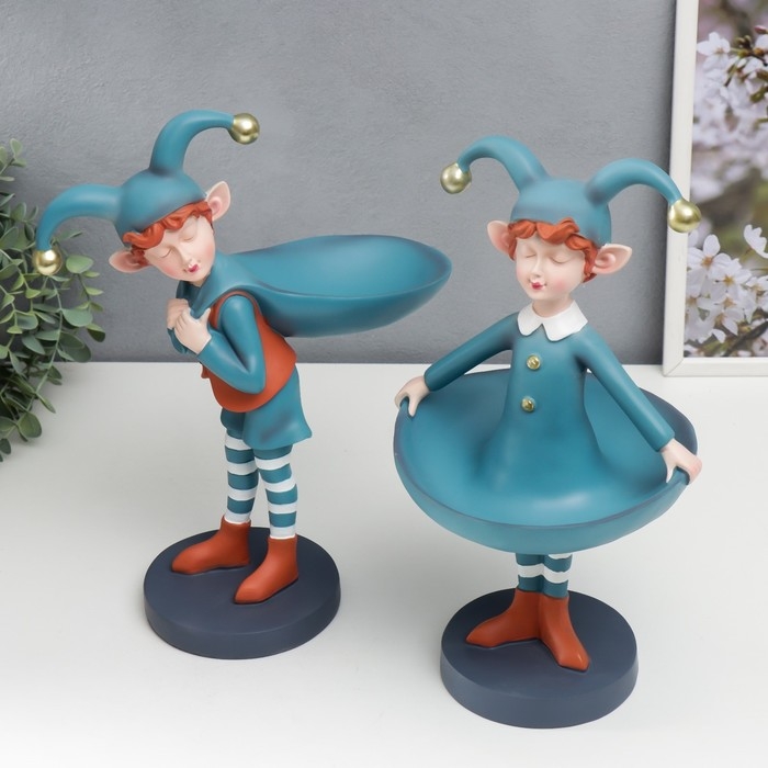 Сувенир полистоун подставка "Малыш в костюме скомороха" голубой 32х18,5х18,5 см